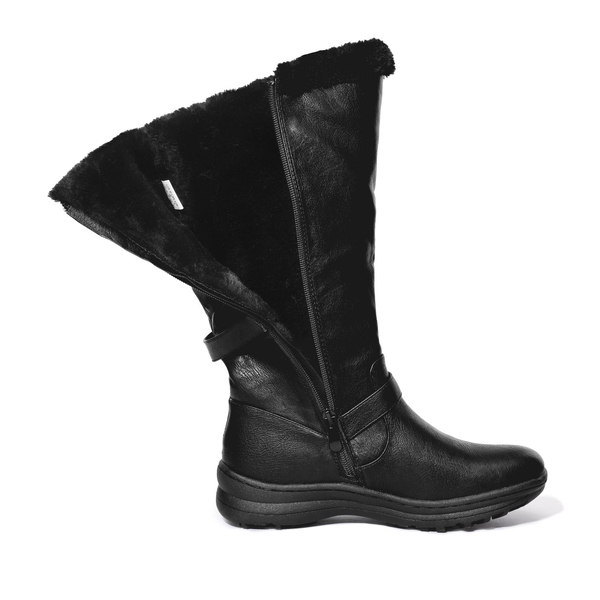 Wide Calf Snow Knee High Boots - BLACK PU - 3